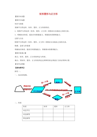 八年级数学下册 第19章 矩形菱形与正方形小结教案 （新版）华东师大版-（新版）华东师大版初中八年级下册数学教案