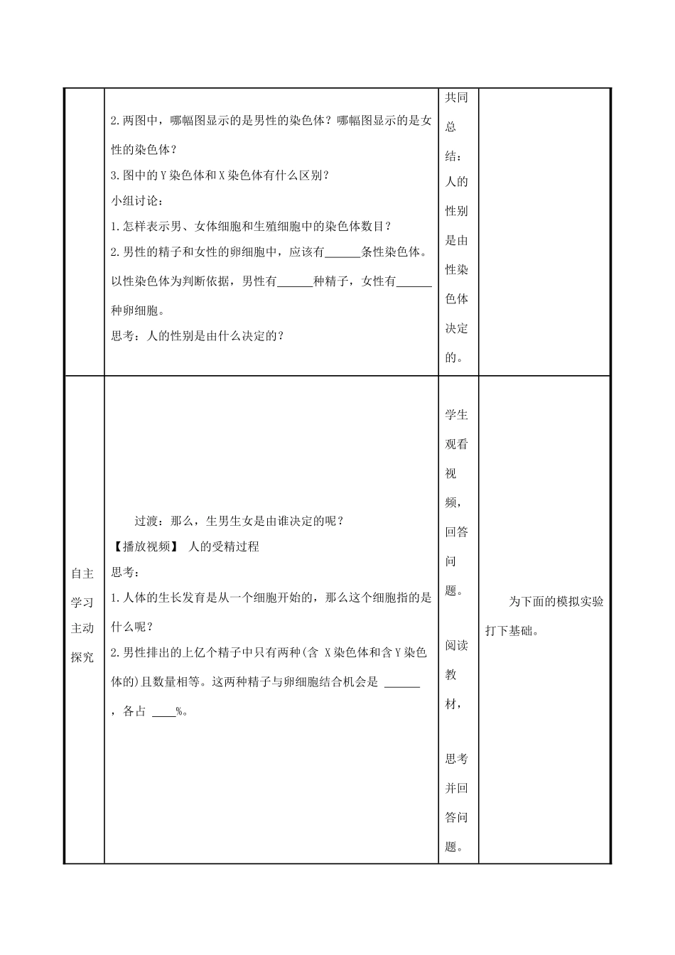 版八年级生物下册 第七单元 生物圈中生命的延续和发展 第二章 生物的遗传和变异 第4节 人的性别遗传教案 （新版）新人教版-（新版）新人教版初中八年级下册生物教案_第2页