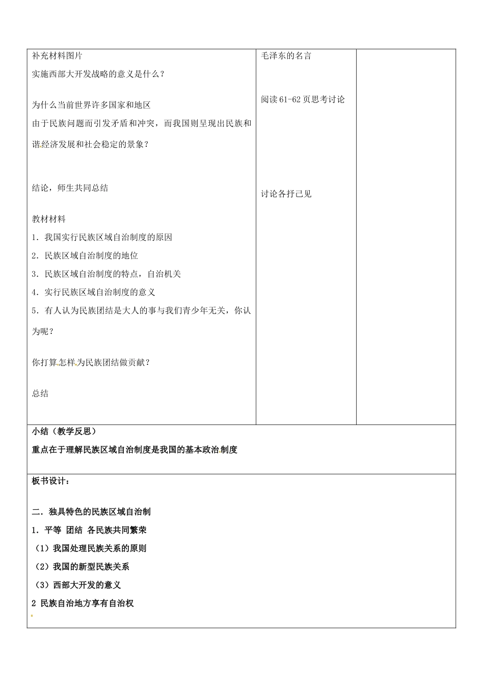 山东省郯城县第三初级中学九年级政治全册《独具特色的民族区域自治制度》教案 新人教版_第2页