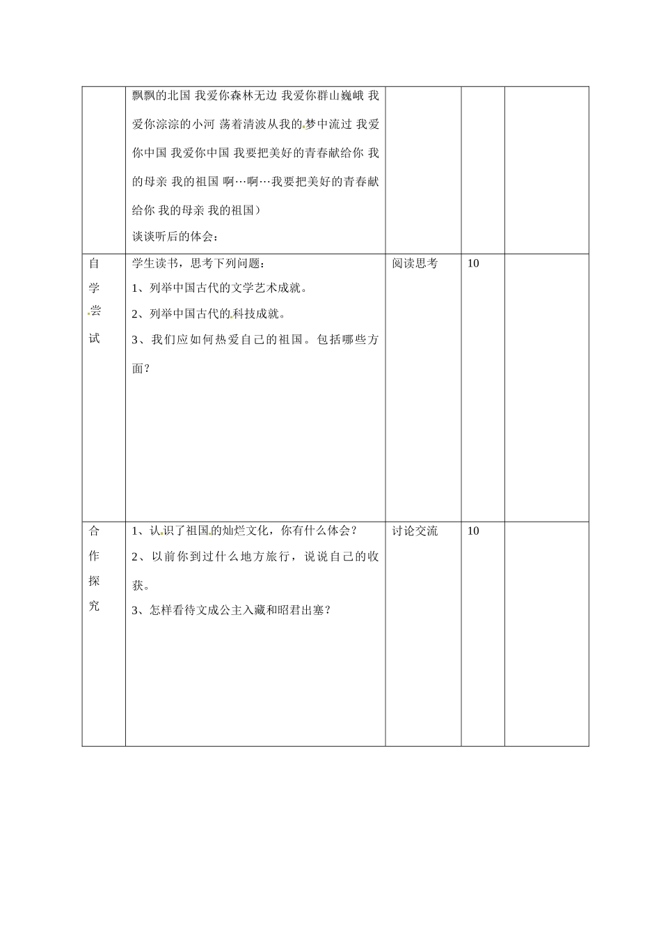 山东省邹平县礼参初级中学八年级政治上册 第一单元 我爱你，中国（第三课时）教案 鲁教版_第2页