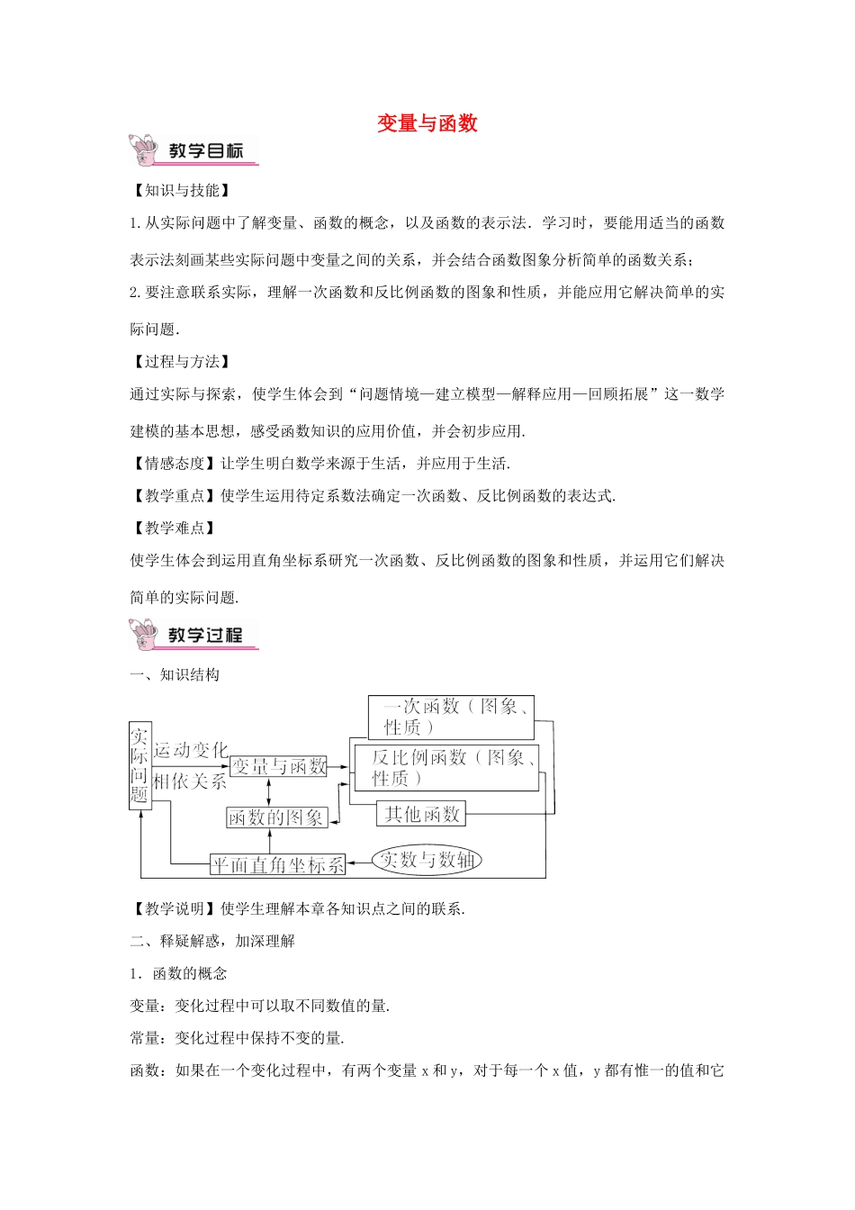 畅优新课堂八年级数学下册 第17章 变量与函数热点专题训练教案 （新版）华东师大版-（新版）华东师大版初中八年级下册数学教案_第1页