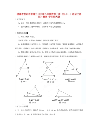 福建省泉州市泉港三川中学九年级数学上册《24.3 .1 相似三角形》教案 华东师大版