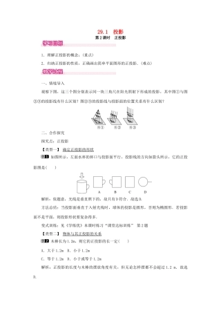 春九年级数学下册 第二十九章 投影与视图 29.1 投影 第2课时 正投影教案 （新版）新人教版-（新版）新人教版初中九年级下册数学教案