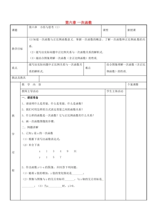 八年级数学上册 第六章 一次函数小结与思考教案1 （新版）苏科版-（新版）苏科版初中八年级上册数学教案