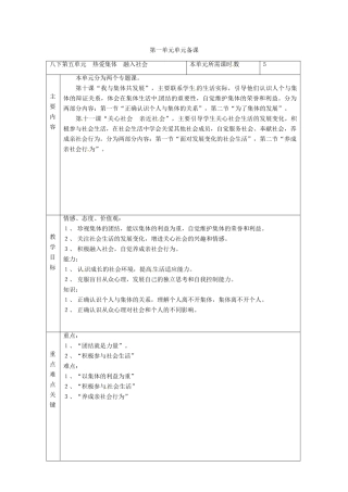 山东省滨州市邹平实验中学八年级政治下册 单元备课教案一 新人教版