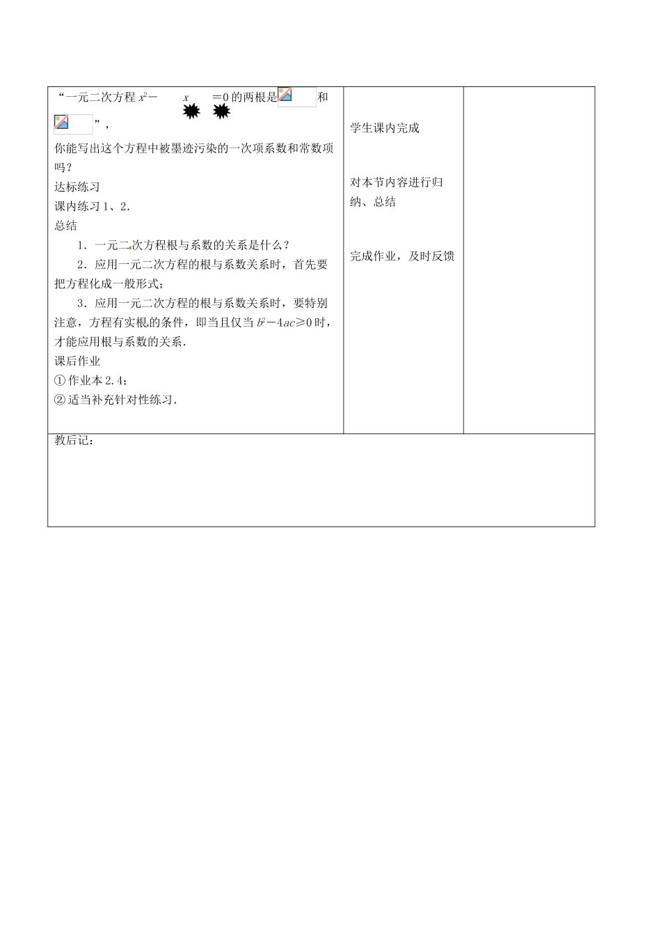 八年级数学下册 第2章 一元二次方程 2.4 一元二次方程根与系数的关系教案 （新版）浙教版-（新版）浙教版初中八年级下册数学教案_第2页