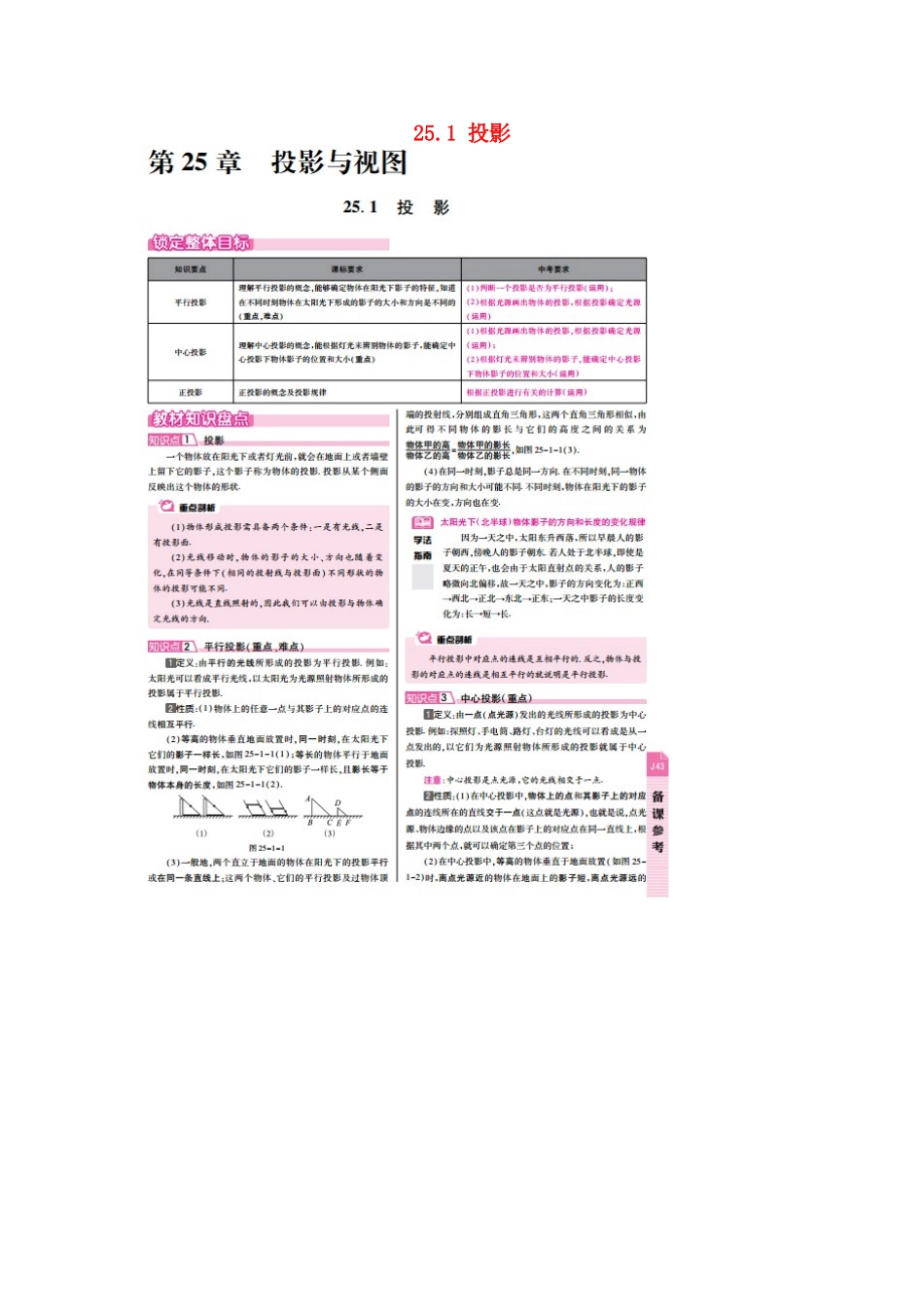 春九年级数学下册 25.1 投影教案 （新版）沪科版-（新版）沪科版初中九年级下册数学教案_第1页
