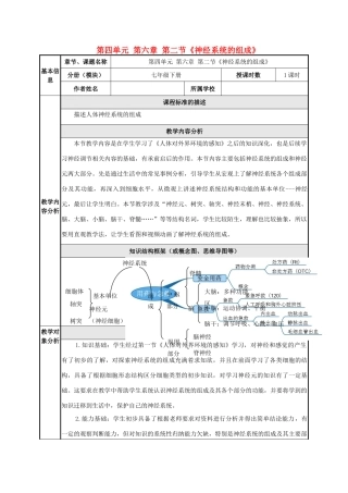 初中部七年级生物下册 4.6.2 神经系统的组成教学设计 新人教版-新人教版初中七年级下册生物教案