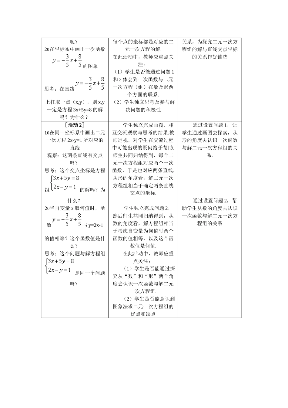 八年级数学一次函数与二元一次方程(组)教学设计 人教版 上学期_第2页