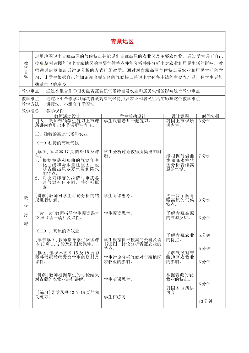 北京市顺义区大孙各庄中学八年级地理上册 青藏地区（第3课时）教案_第2页