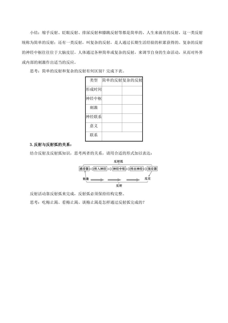 版七年级生物下册 第四单元 生物圈中的人 第六章 人体生命活动的调节 3 神经调节的基本方式教案 新人教版-新人教版初中七年级下册生物教案_第3页