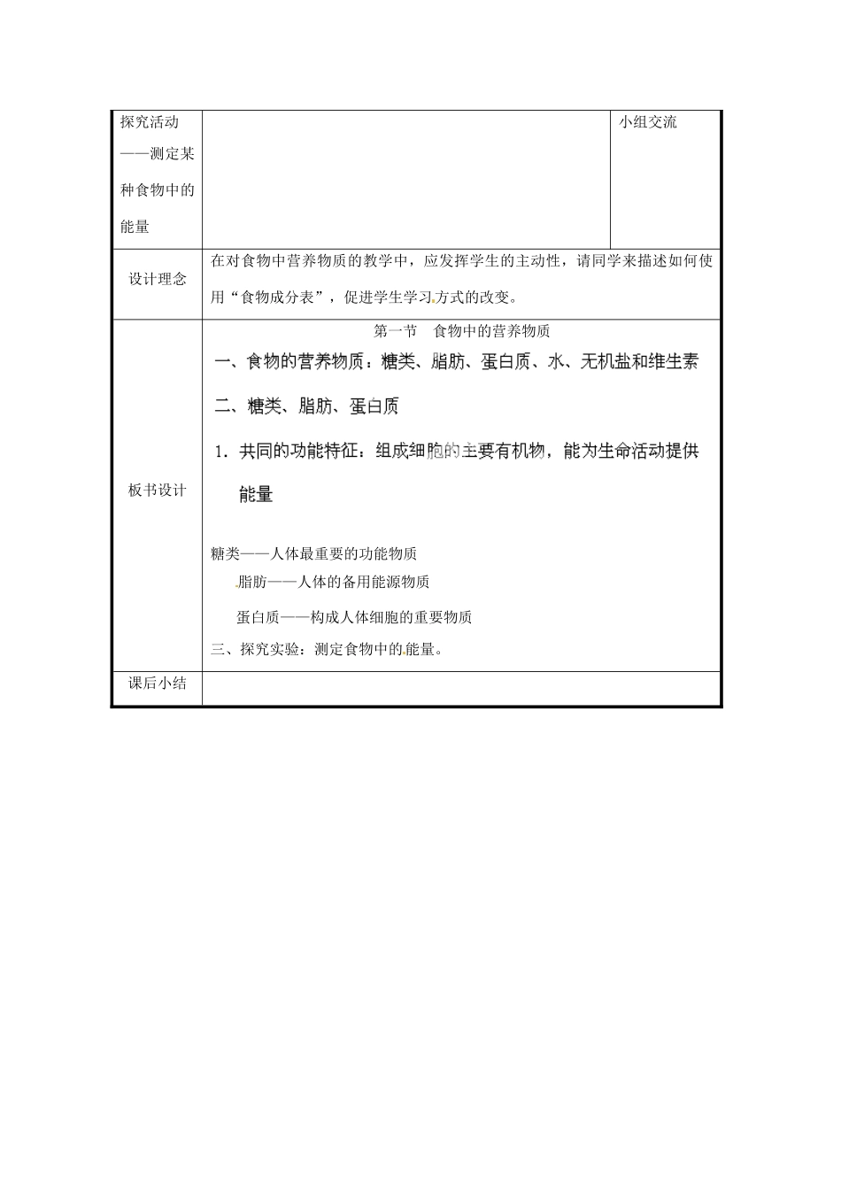 北京市和平北路学校七年级生物下册《4.2.1 食物中的营养物质（第1课时）》教案 新人教版_第2页