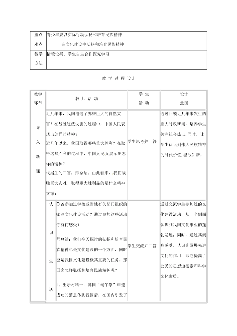 河北省保定市望都县第三中学九年级政治全册《弘扬和培育民族精神》教案 新人教版_第2页
