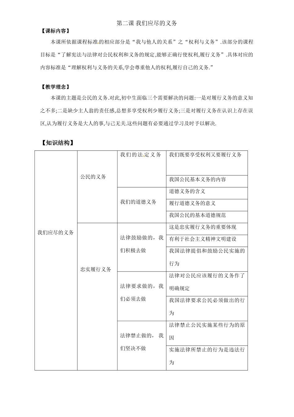 八年级政治第二课《我们应尽的义务》教案3人教新课标_第1页