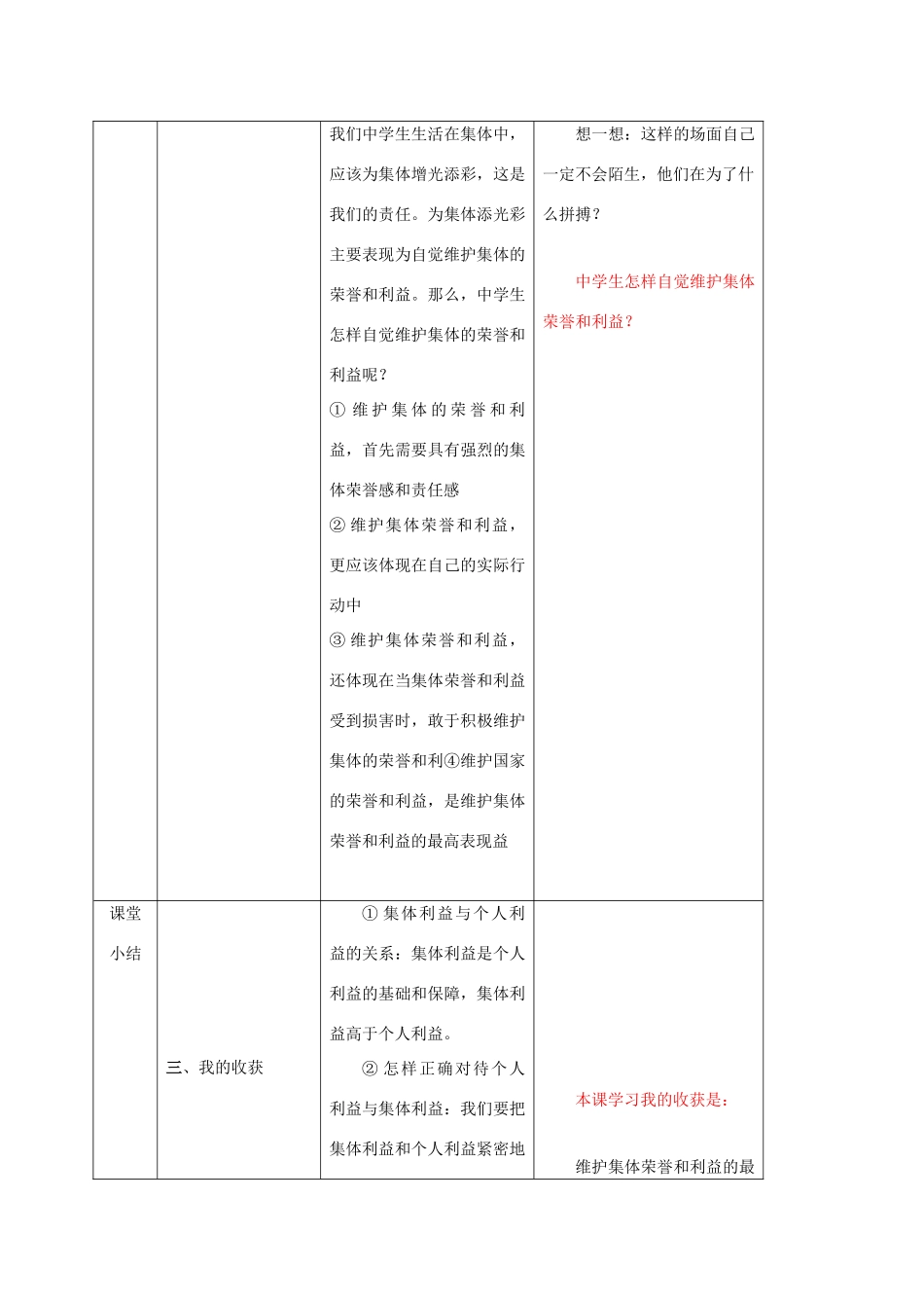 八年级政治下册 10.2 为了集体的发展教案 鲁人版六三制-鲁人版初中八年级下册政治教案_第3页