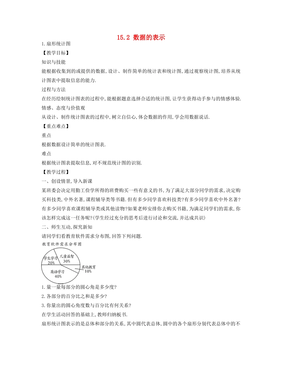 八年级数学上册 15.2 数据的表示教学设计 华东师大版-华东师大版初中八年级上册数学教案_第1页