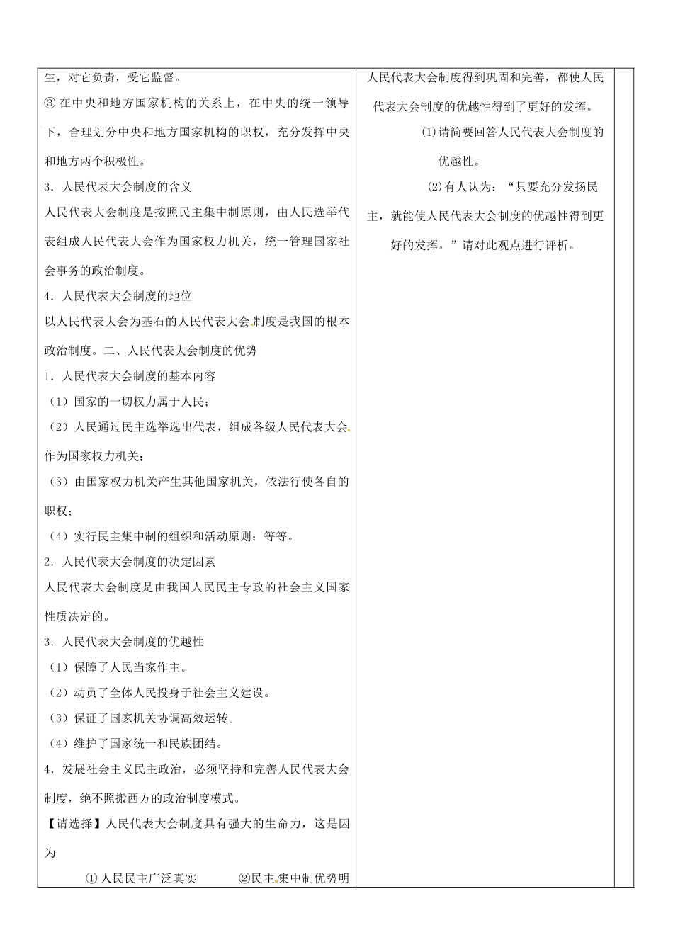 山东省郯城三中九年级政治《人民代表大会制度》教案 人教新课标版_第2页