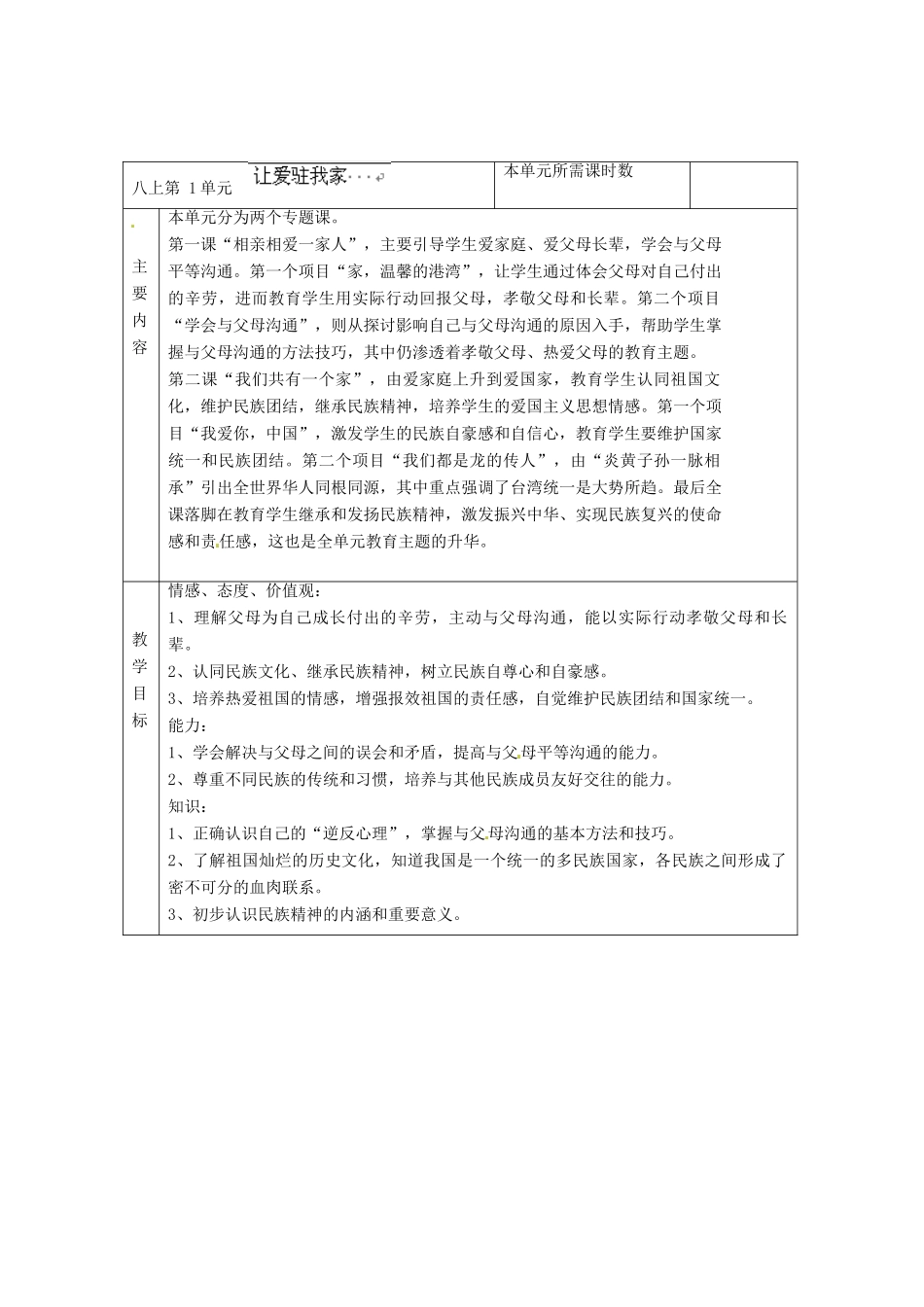 山东省邹平县实验中学八年级政治上册 第一单元 让爱驻我家教案 鲁教版_第2页