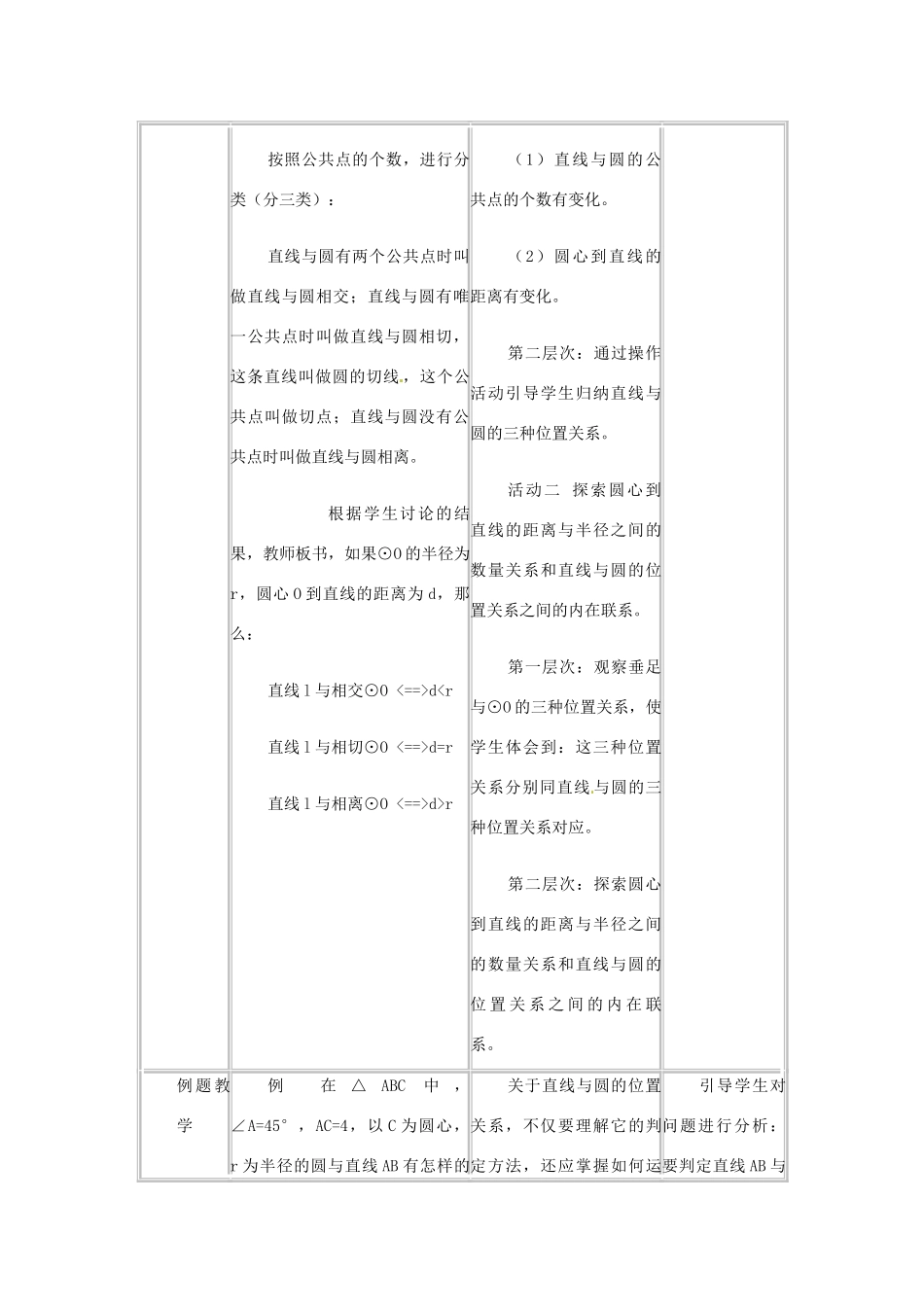 北京市房山区石窝中学九年级数学下册《直线与圆的位置关系》教案_第3页