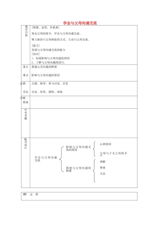 八年级政治上册 1.1.2 学会与父母沟通交流教案 鲁教版-鲁教版初中八年级上册政治教案