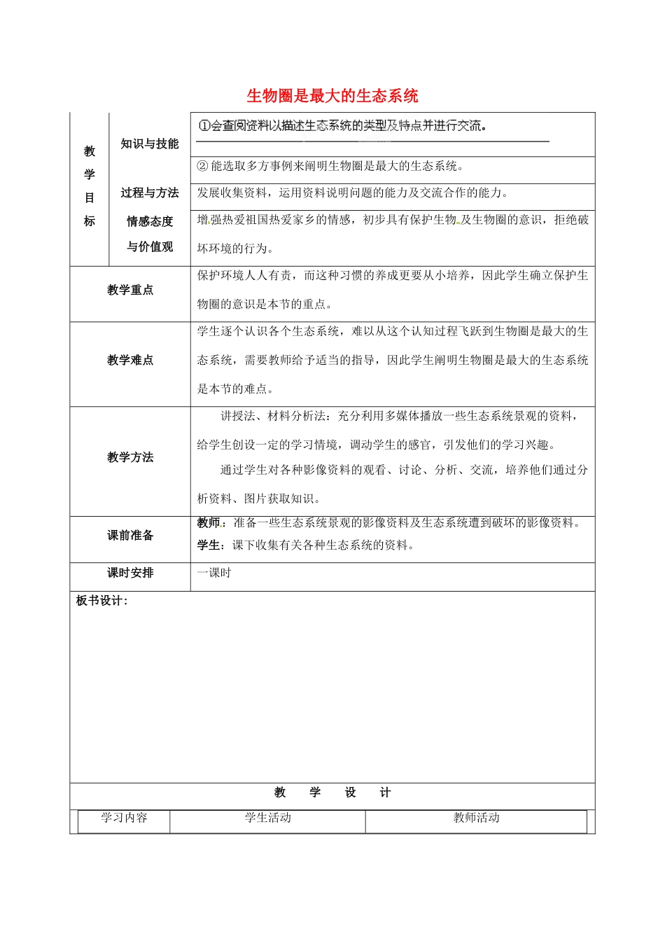 福建省厦门市集美区灌口中学七年级生物上册 生物圈是最大的生态系统教学设计 （新版）新人教版_第1页