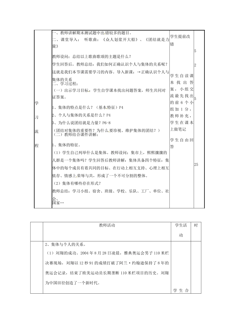 山东省滨州市邹平实验中学八年级政治下册 10.1正确认识个人与集体的关系教案 鲁教版_第3页