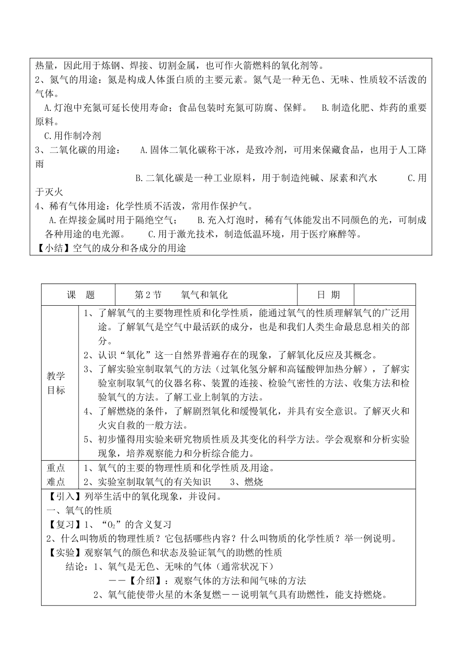 浙江省温州市平阳县腾蛟一中八年级科下册 第二章《空气与生命》教案 浙教版_第2页