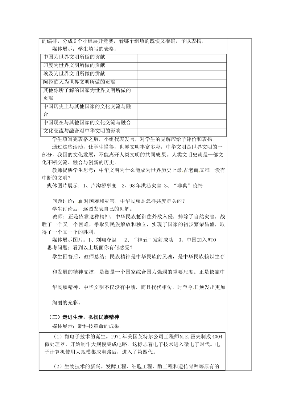 山东省龙口市诸由观镇诸由中学九年级政治全册 第9课 第1框 民族精神耀中华教案 鲁教版_第3页