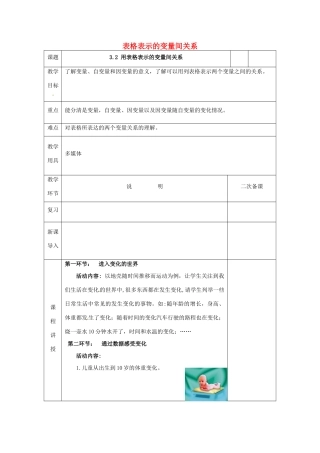 河北省邯郸市肥乡县七年级数学下册 第三章 变量之间的关系 3.2 用表格表示的变量间的关系教案 （新版）北师大版-（新版）北师大版初中七年级下册数学教案