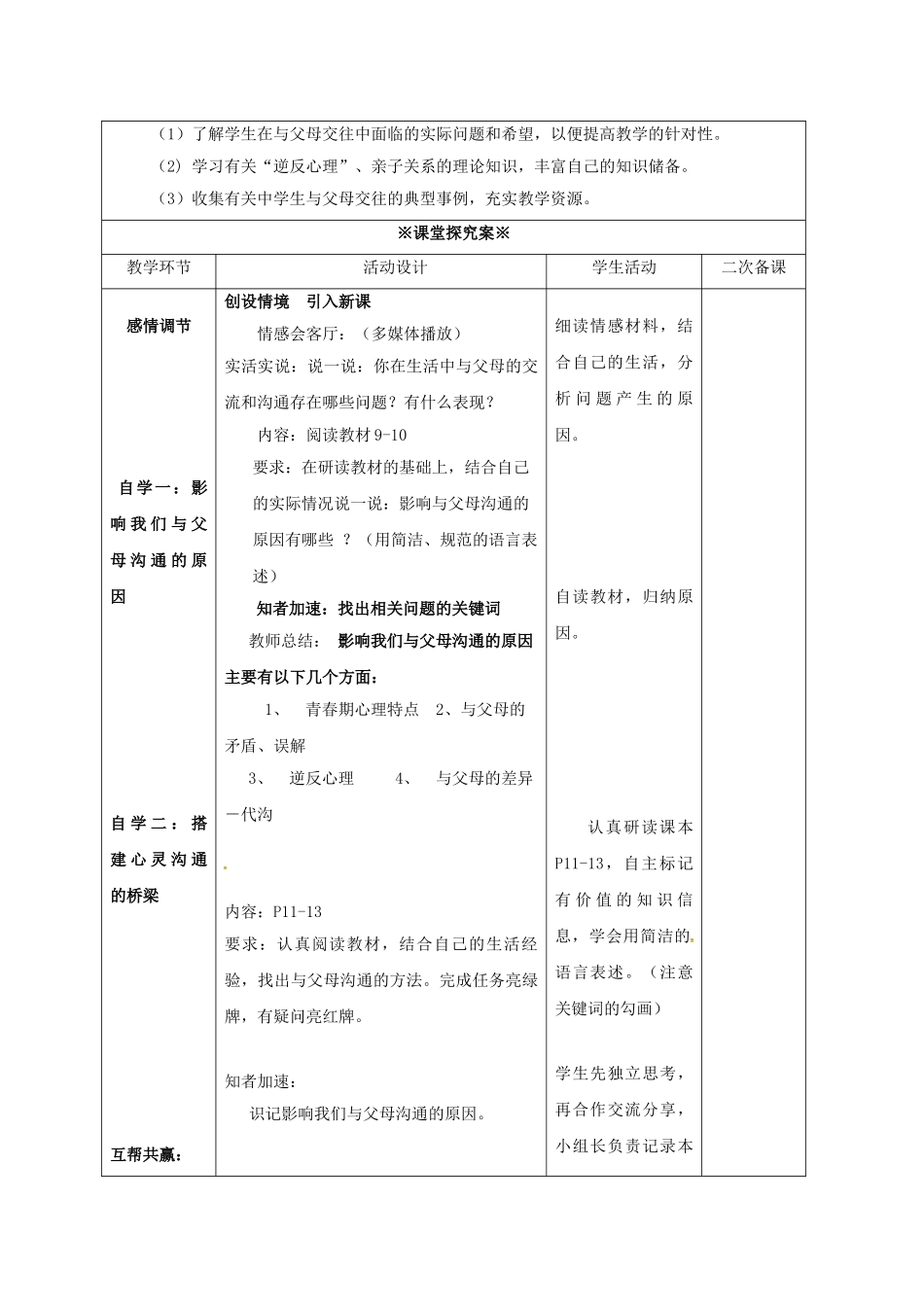 八年级政治上册 1.2 学会与父母沟通教案 鲁人版六三制-鲁人版初中八年级上册政治教案_第2页