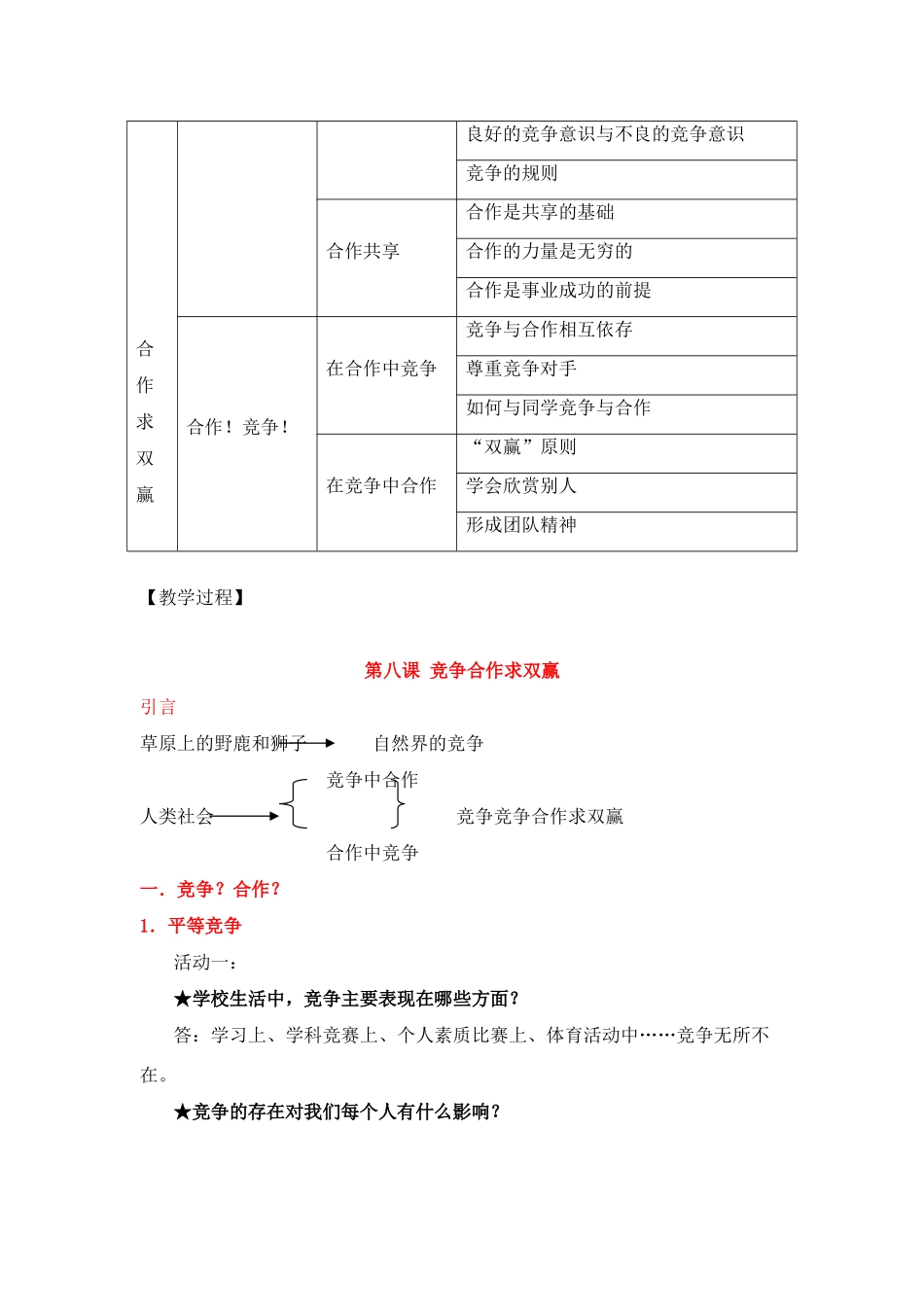 八年级政治上册 第八课《竞争合作求双赢》教学提纲 新人教版_第2页