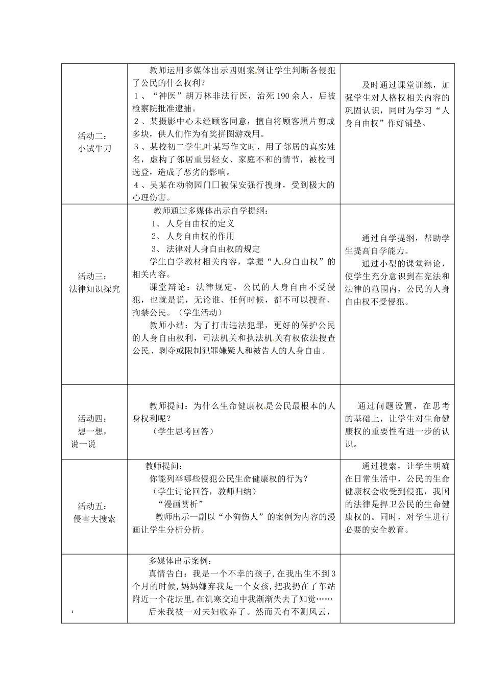 安徽省马鞍山市外国语学校八年级政治《生命与健康的权利》教案_第3页