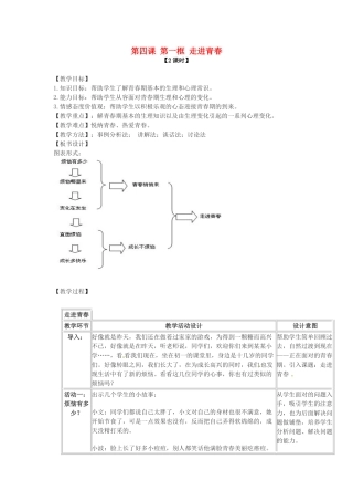 七年级政治上册 第四课 第一框 走进青春教案 新人教版