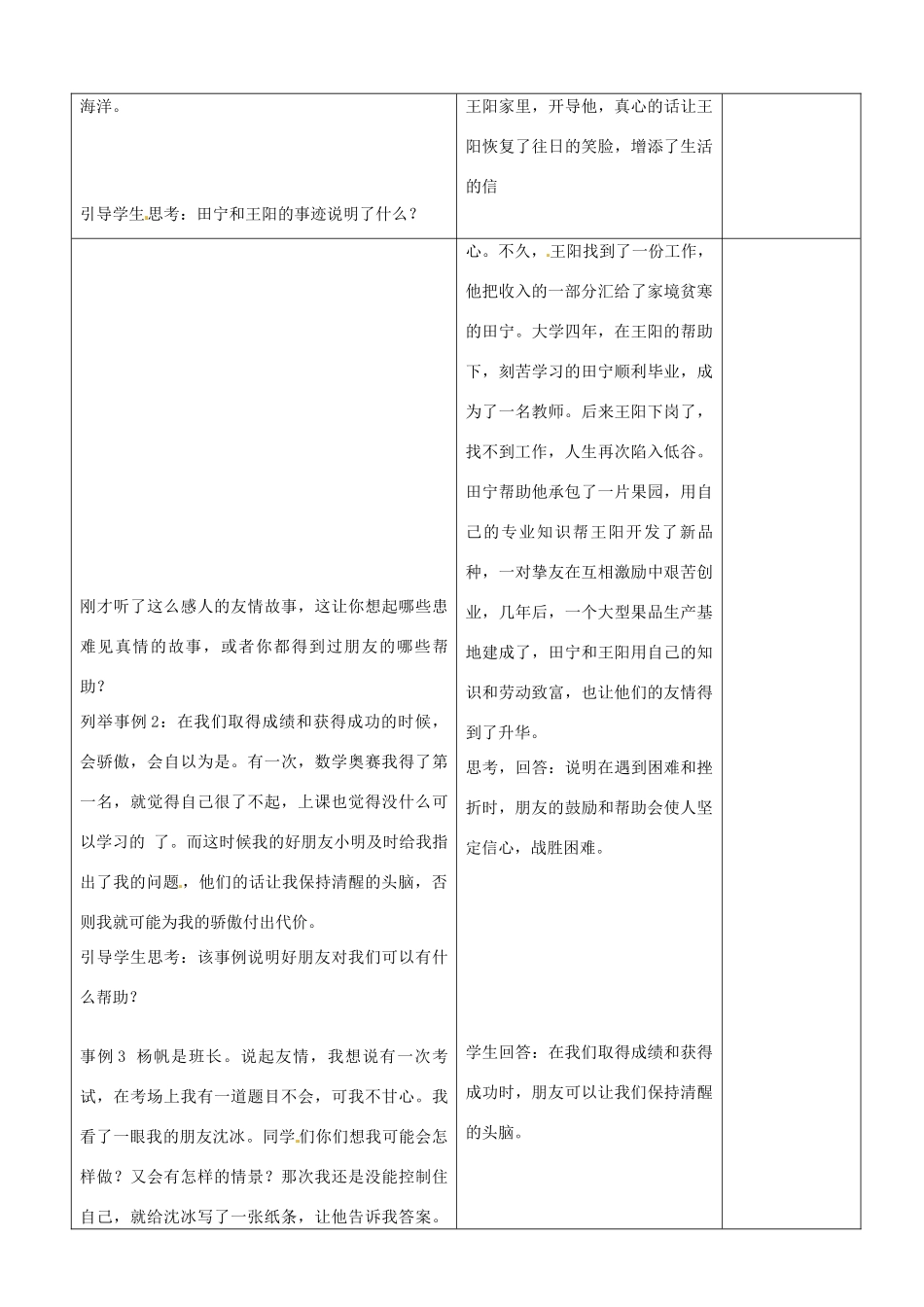 山东省郯城县第三初级中学七年级政治上册《播种友情》教案 新人教版_第2页