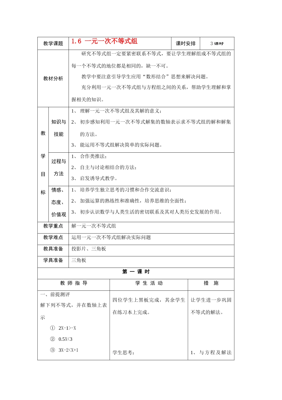 初中数学一元一次不等式教案全国通用_第1页