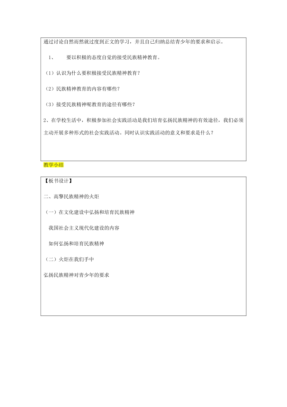 九年级政治全册 第3单元 关注国家的发展 第九课 弘扬和培育民族精神 第2框 高擎民族精神的火炬教案 鲁教版-鲁教版初中九年级全册政治教案_第3页