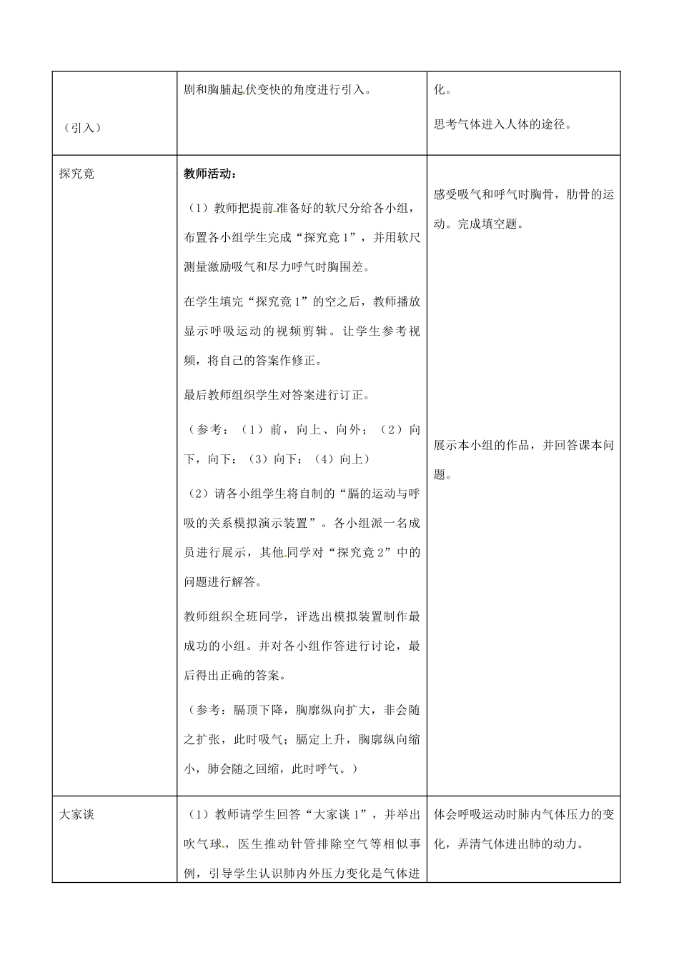 河北省秦皇岛市抚宁县驻操营学区初级中学七年级生物下册 肺通气是怎样实现的教案 冀教版_第2页