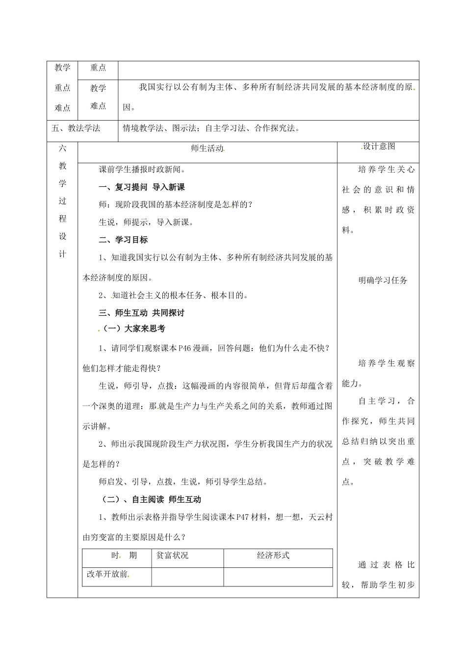 陕西省石泉县九年级政治全册 第二单元 五星红旗我为你骄傲 第4课 全民共同致富 坚持基本经济制度不动摇教学设计1 鲁教版-鲁教版初中九年级全册政治教案_第2页