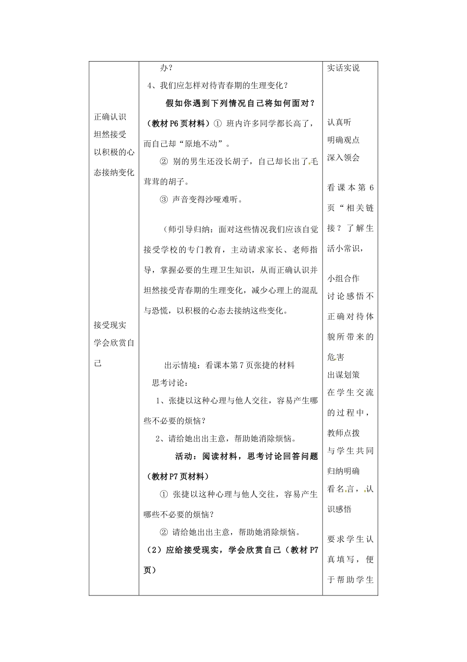 （秋季版）七年级道德与法治上册 第二单元 青春的脚步 青春的气息 第三课 人们说我们长大了 第二框 悦纳自己的生理变化教案 鲁人版六三制-鲁人版初中七年级上册政治教案_第3页