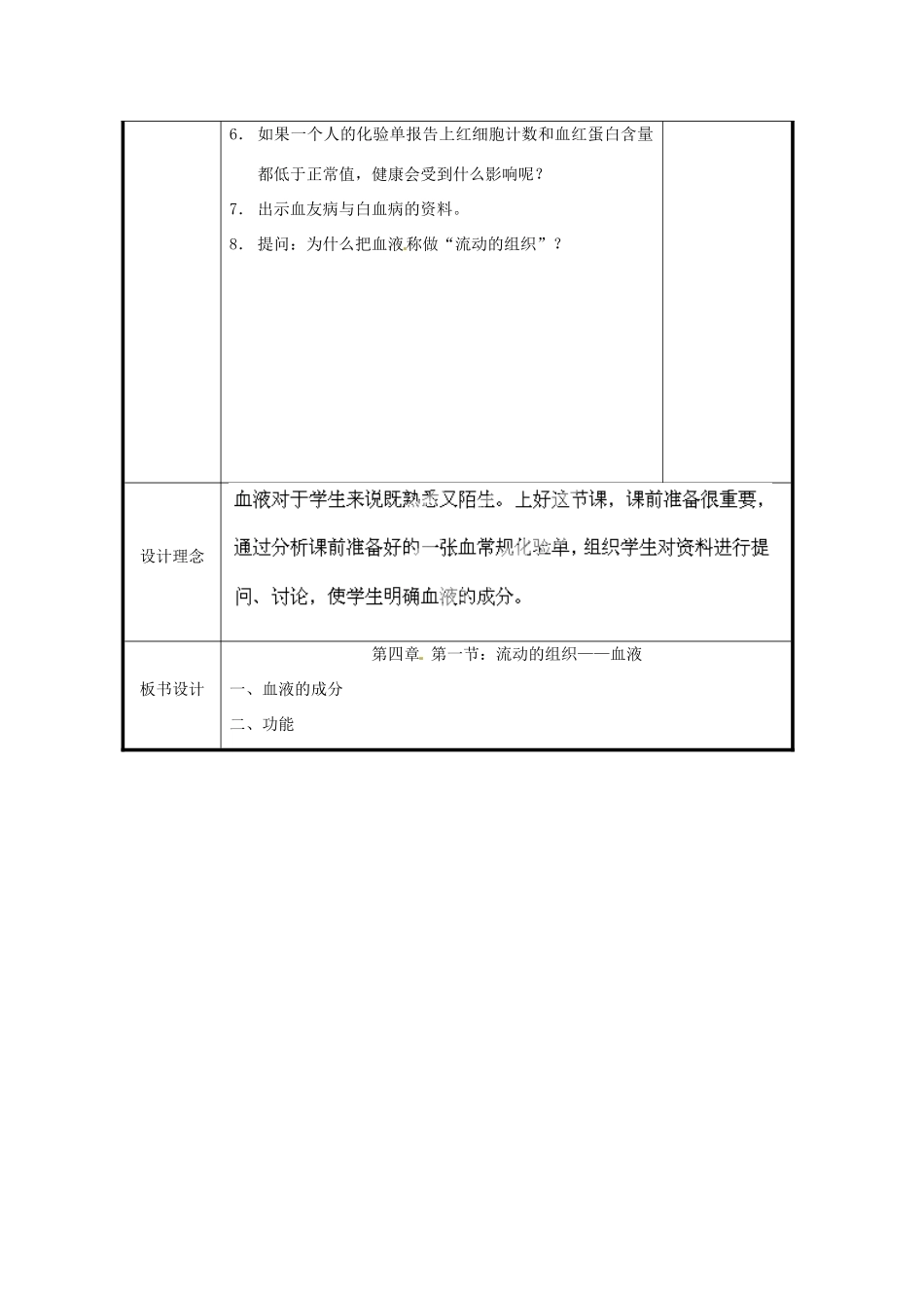 北京市和平北路学校七年级生物下册《4.4.1 流动的组织—血液》教案 新人教版_第2页