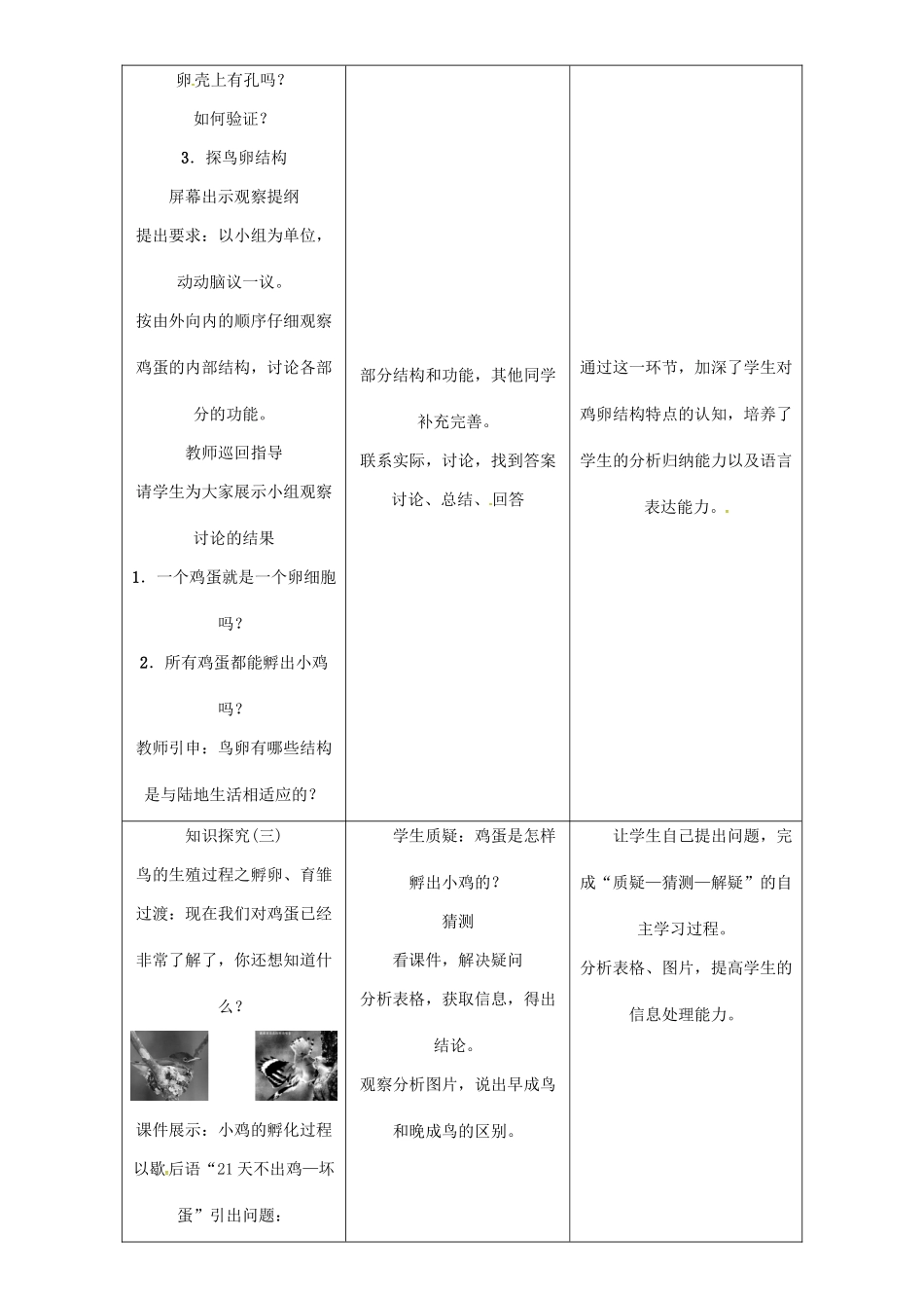 春八年级生物下册 第七单元 第一章 第四节 鸟的生殖和发育教案 （新版）新人教版-（新版）新人教版初中八年级下册生物教案_第3页