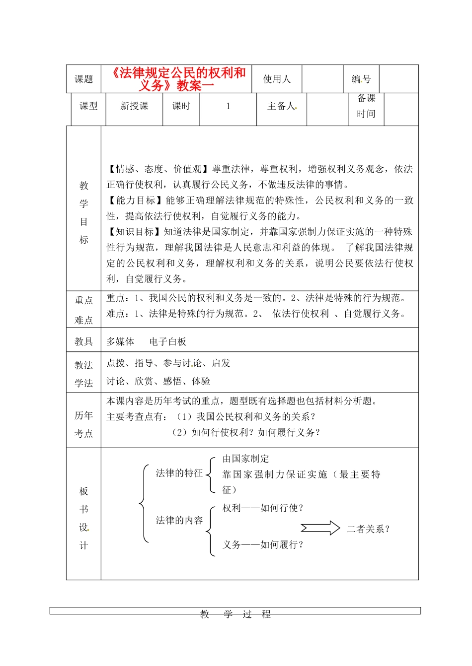 山东省临沭县第三初级中学八年级政治上册《法律规定公民的权利和义务》教案一 人教新课标版_第2页