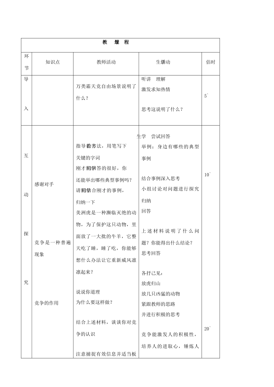 八年级思品上册 10竞争不忘合作同步教案 鲁教版_第2页