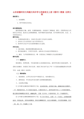 山东省滕州市大坞镇大坞中学七年级语文上册《落叶》教案 北师大版