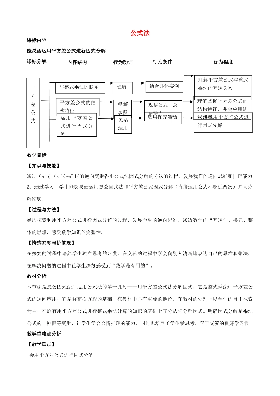 八年级数学下册 4.3 平方差公式教学设计 （新版）北师大版-（新版）北师大版初中八年级下册数学教案_第1页