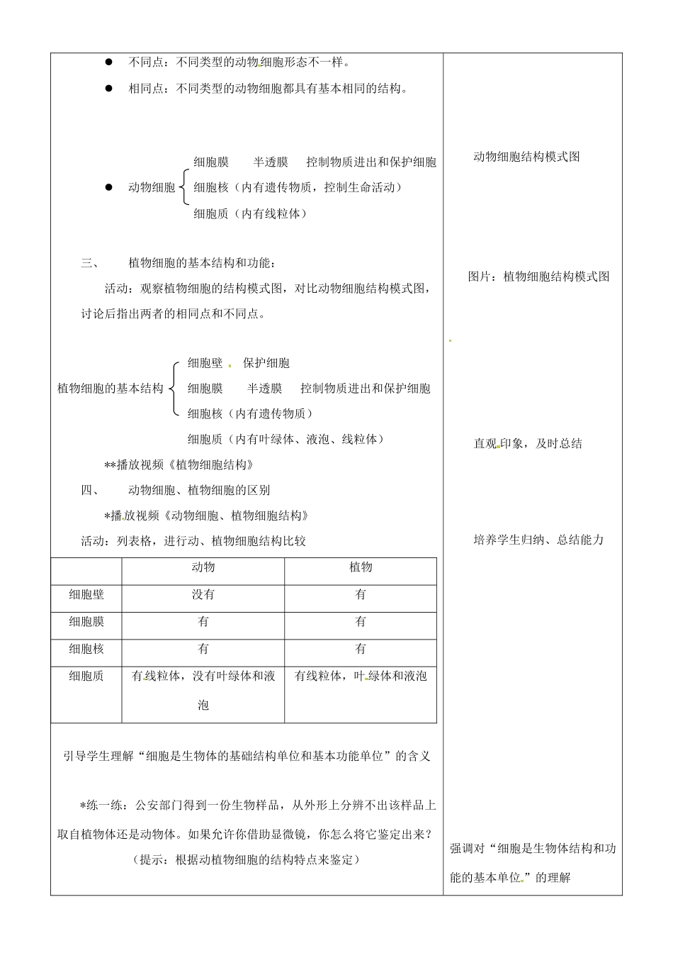 甘肃省白银市会宁县新添回民中学七年级生物上册《植物细胞的结构和功能》教案2_第2页
