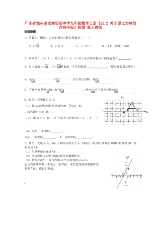 广东省汕头市龙湖实验中学九年级数学上册《23.2 关于原点对称的点的坐标》检测 新人教版