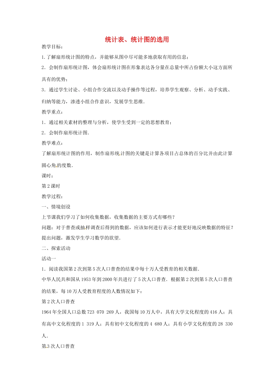 八年级数学下册 7.2 统计图的选用教案1 （新版）苏科版-（新版）苏科版初中八年级下册数学教案_第1页