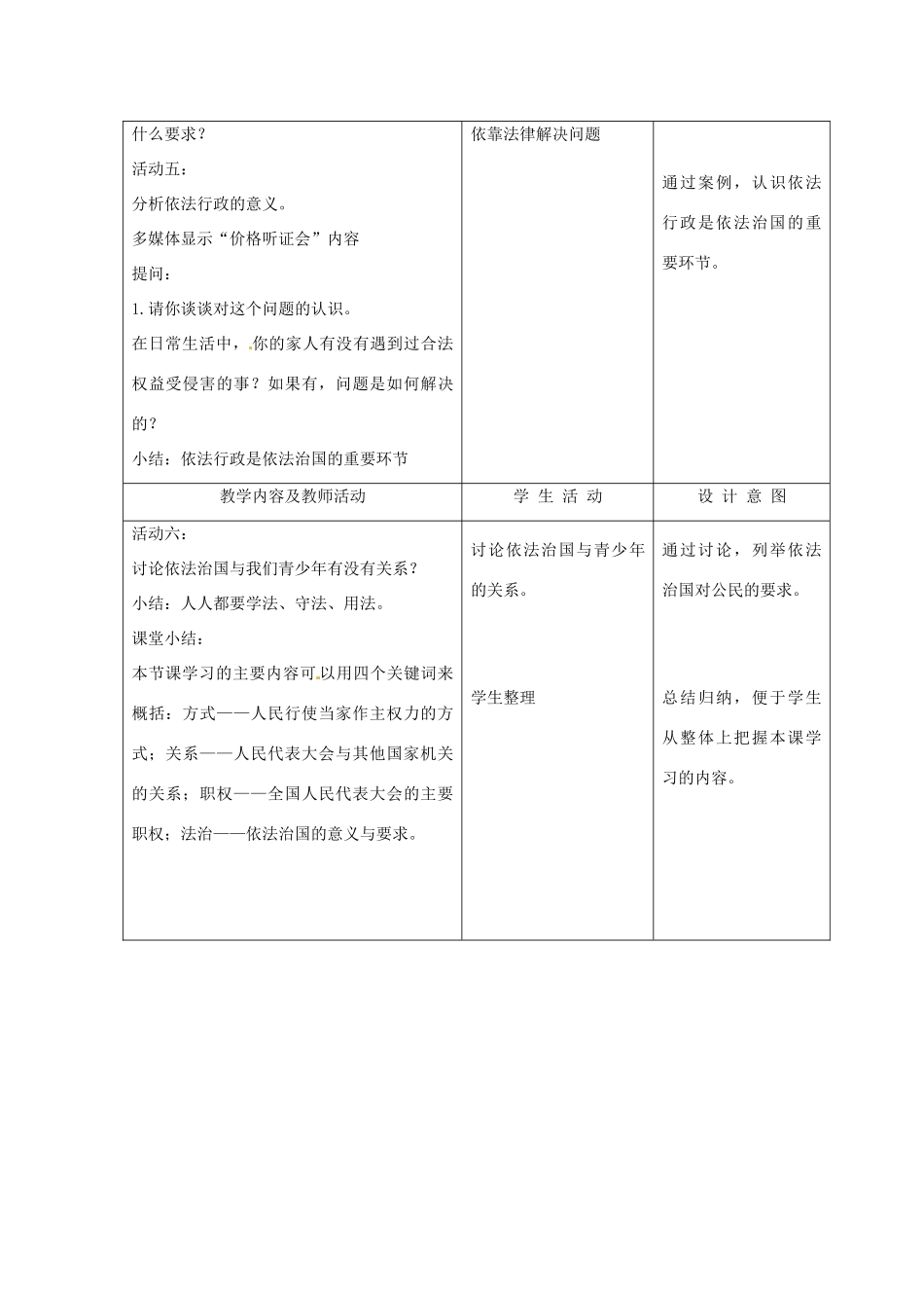 山西省忻州市第六中学九年级政治全册 第三单元 第六课 第一节 人民当家作主的法治国家教案 新人教版_第3页