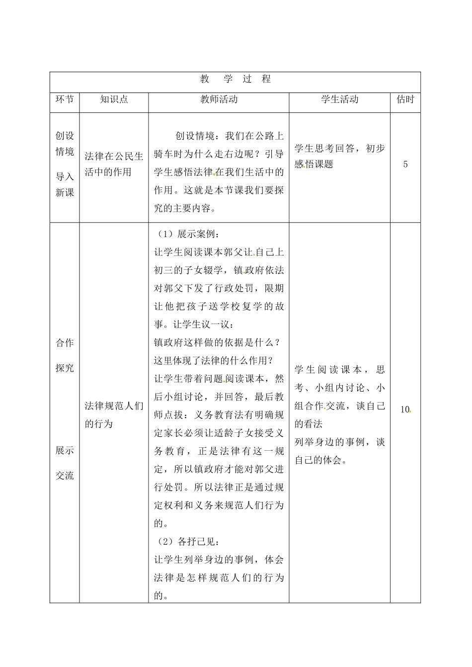 山东省临沭县第三初级中学八年级政治上册《法律在公民在生活中的作用》教案 人教新课标版_第2页